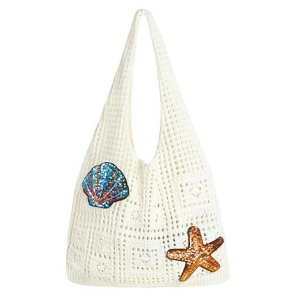 Crochet Tote Bag for Women Aesthetic Crochet Mesh Beach Tote Bag Summer Vacation